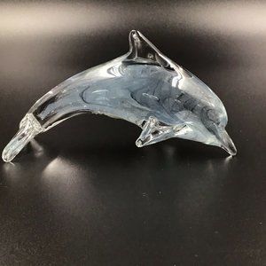Dynasty Gallery Swirled Blown Art Glass Dolphin Blue Swirl Figurine Paperweight